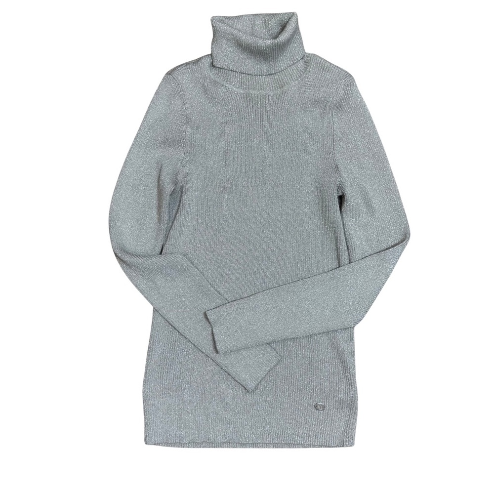 Lauren Ralph Lauren MEDIUM Grey Shimmer Turtle Neck Pull Over Sweater Preppy
